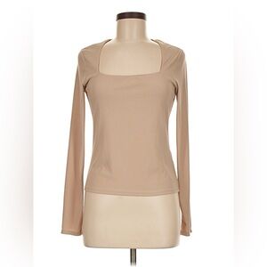 Women's Long Sleeve Square Neck Top in Beige